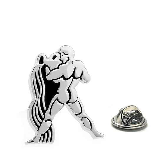 Silver and black enamel Aquarius water bearer lapel pin with clutch backing – zodiac astrology accessory