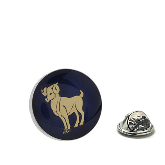 Gold and navy enamel Aries ram lapel pin with clutch backing – zodiac astrology accessory
