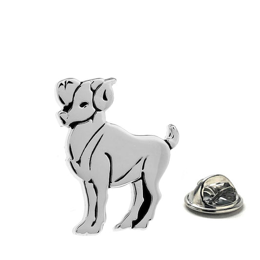 Silver and black enamel Aries ram lapel pin with clutch backing – zodiac astrology accessory