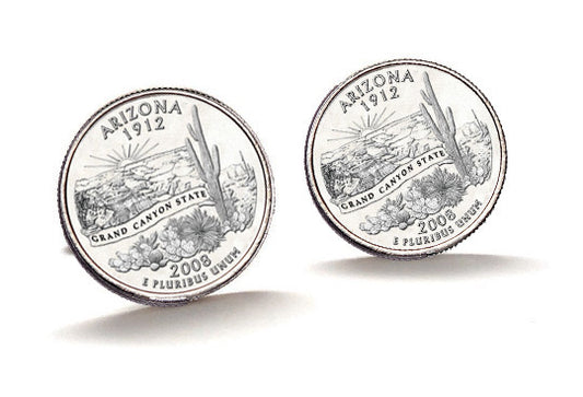 Arizona State Quarter Coin Cufflinks Uncirculated U.S. Quarter 2008 Cuff Links Enamel Backing Cufflinks