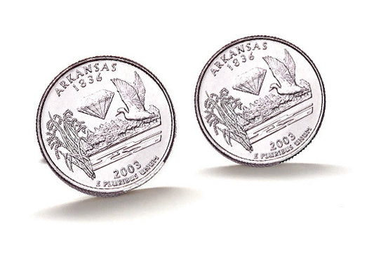 Arkansas State Quarter Coin Cufflinks Uncirculated U.S. Quarter 2003 Cuff Links Enamel Backing Cufflinks