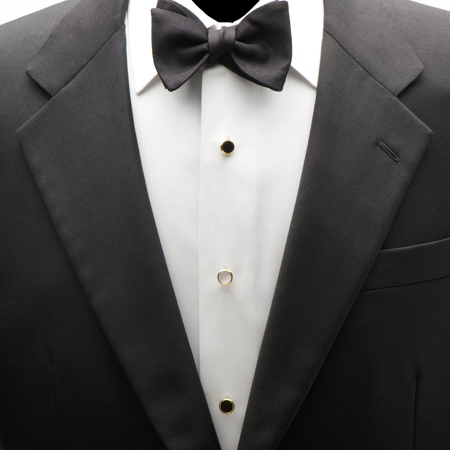 Black tuxedo with a bow tie on a white background