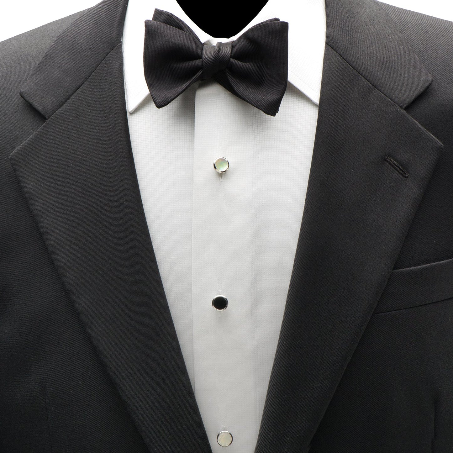 Black tuxedo with bow tie and white shirt