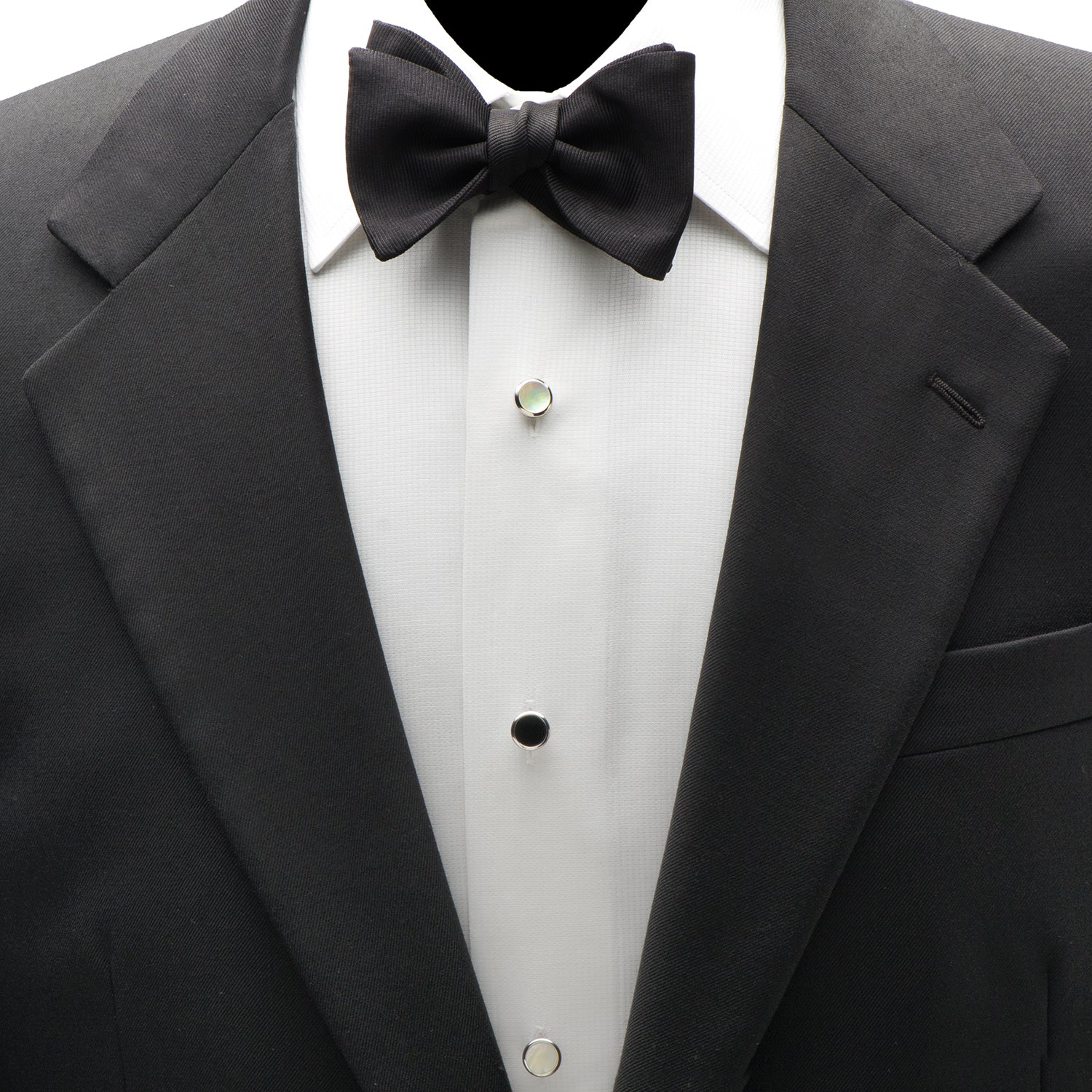 Black tuxedo with bow tie and white shirt