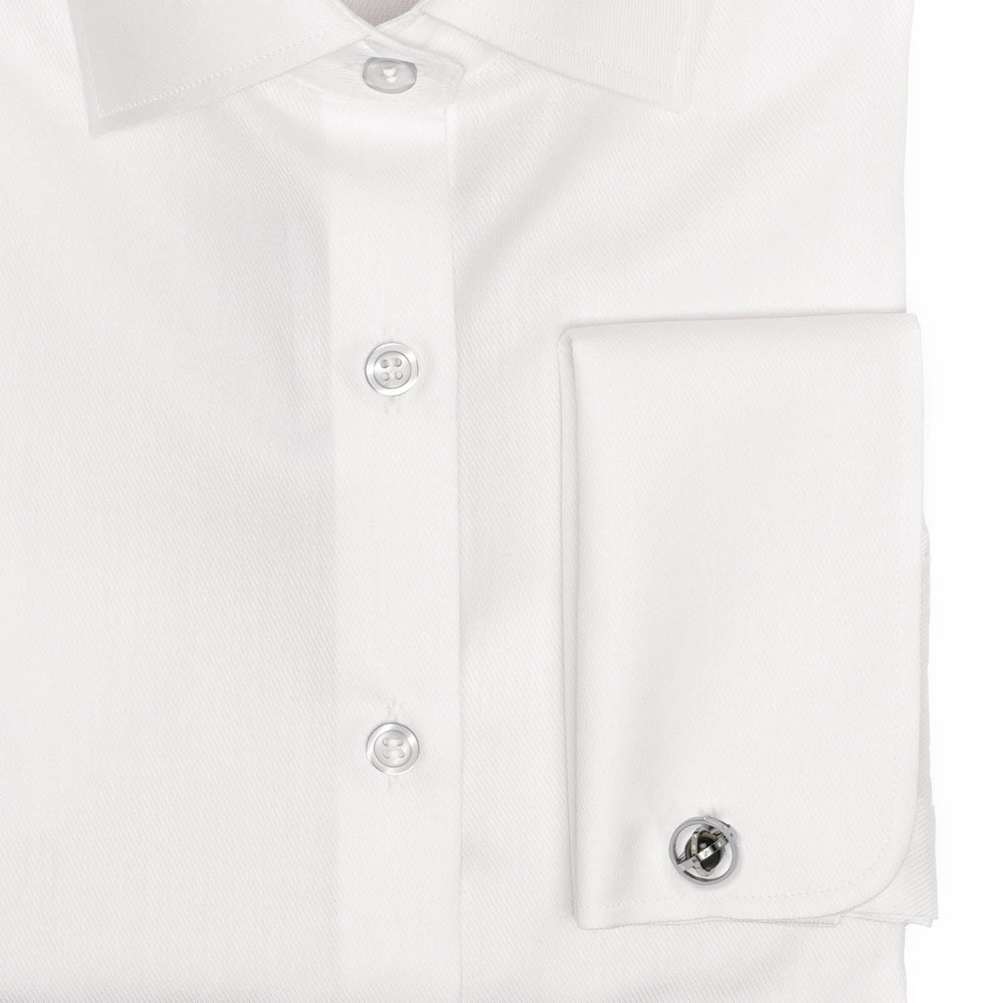 Close-up of a white shirt with buttons and a pocket on a light gray background