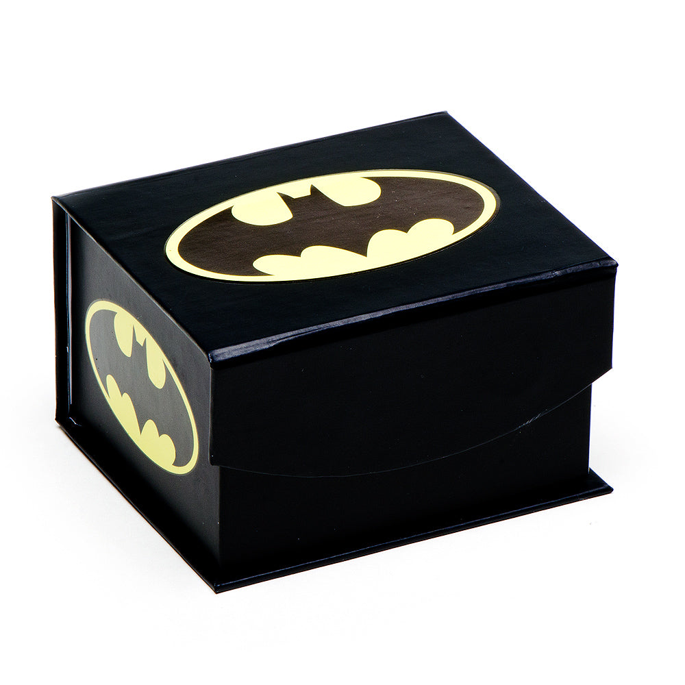 Black box with Batman logo on a white background