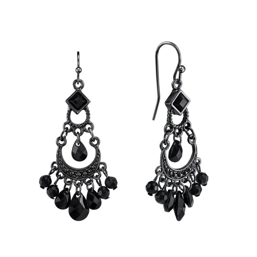 Women's Earrings Jewelry Black Crescent Briolette Chandelier Earrings