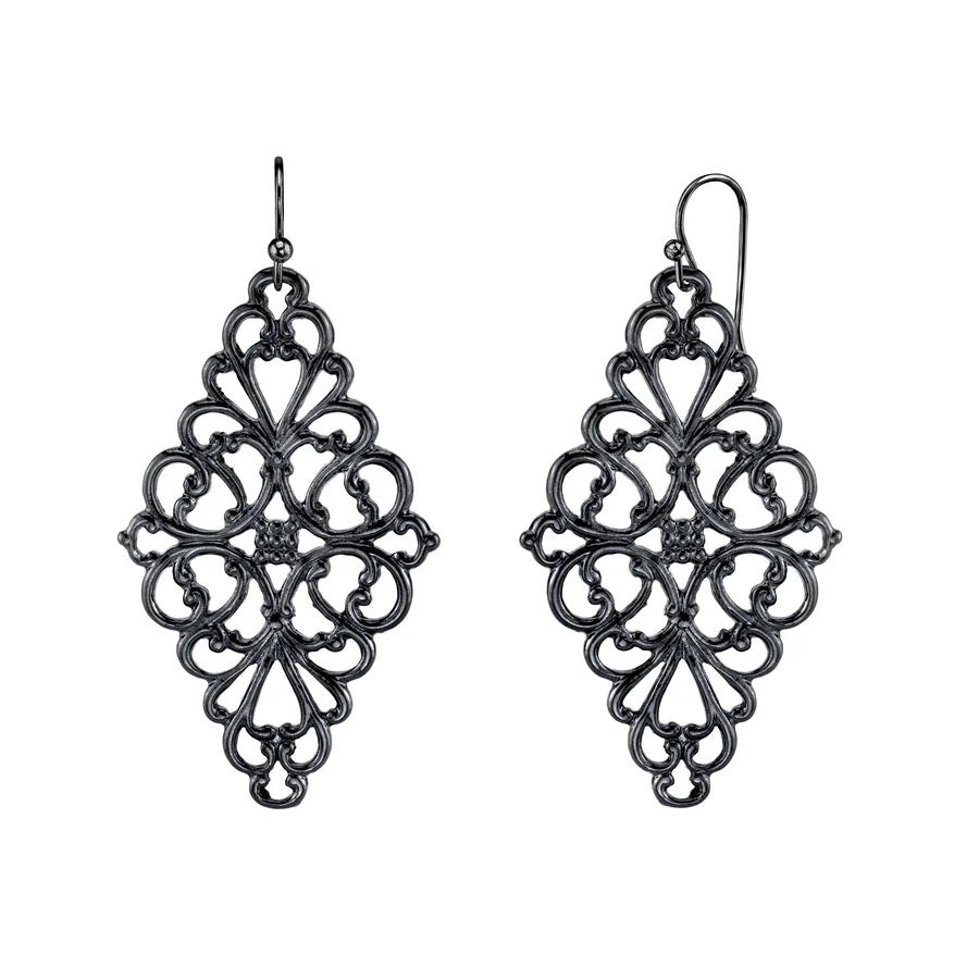 Women's Earrings Gunmetal Finish Jewelry Filigree Diamond Drop Earrings