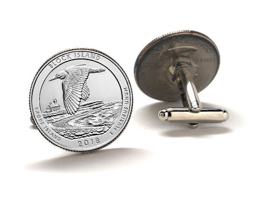 Block Island National Wildlife Refuge Coin Cufflinks Uncirculated U.S. Quarter 2018 Cuff Links Enamel Backing Cufflinks