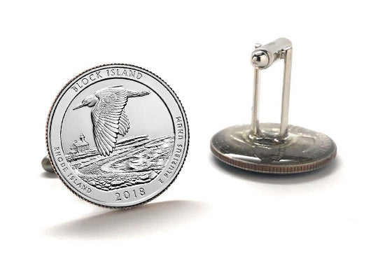 Block Island National Wildlife Refuge Coin Cufflinks Uncirculated U.S. Quarter 2018 Cuff Links Enamel Backing Cufflinks