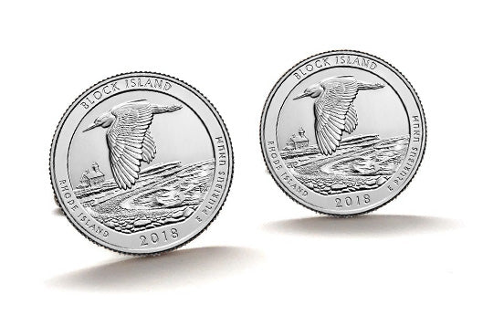 Block Island National Wildlife Refuge Coin Cufflinks Uncirculated U.S. Quarter 2018 Cuff Links Enamel Backing Cufflinks