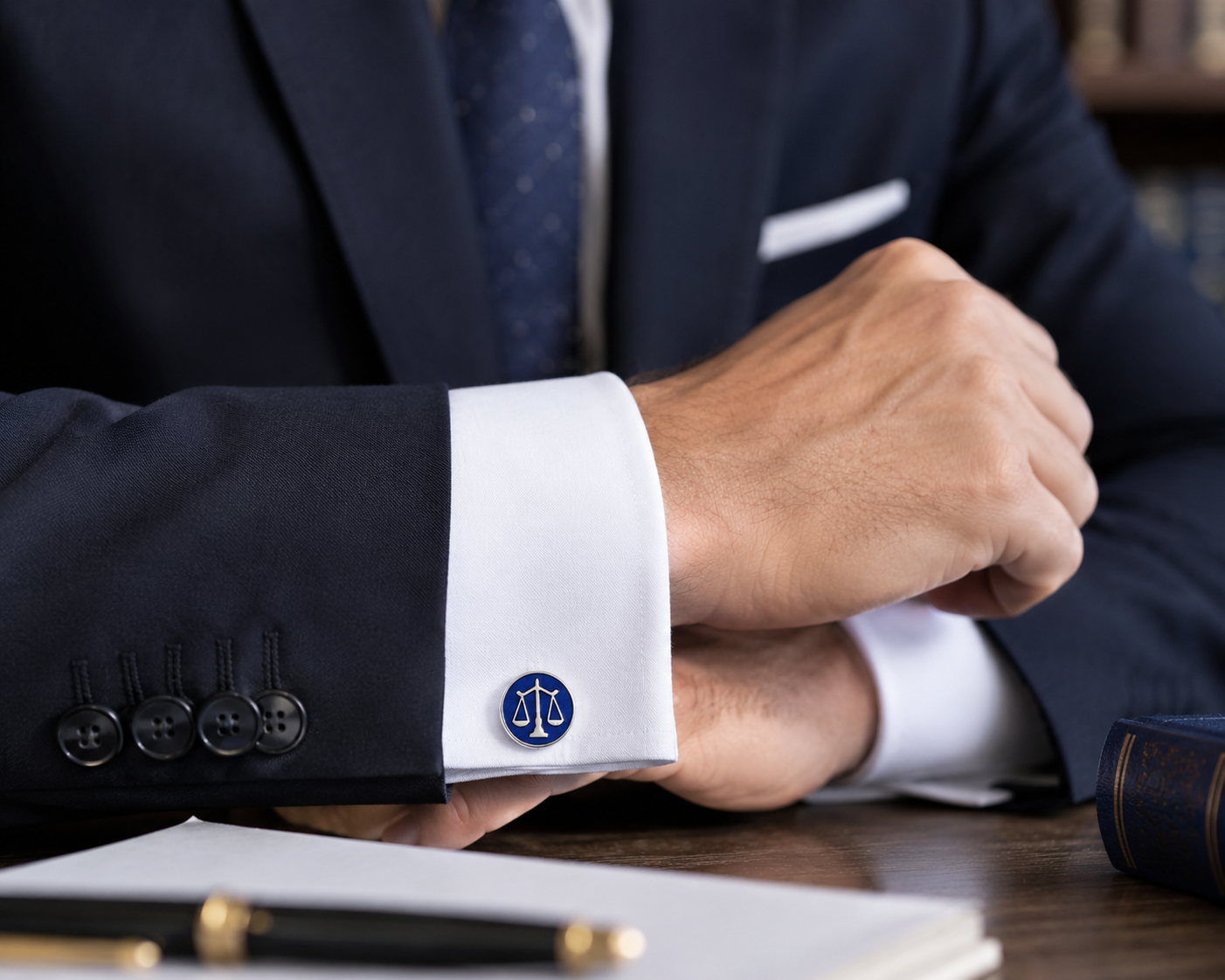 Scales of Justice Cufflinks Blue Enamel Silver Blue Suit 