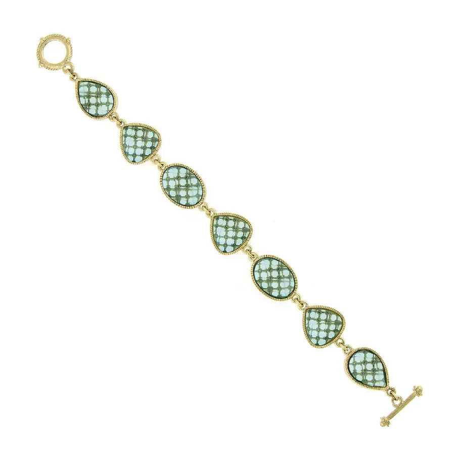 Women's Bracelet Gold Jewelry Light Aqua Blue Faceted Toggle Bracelet