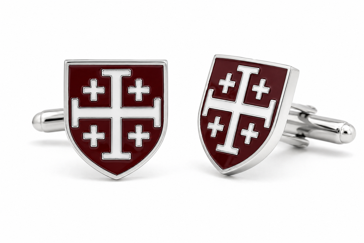 Burgundy & White Enamel Jerusalem Cross Cufflinks