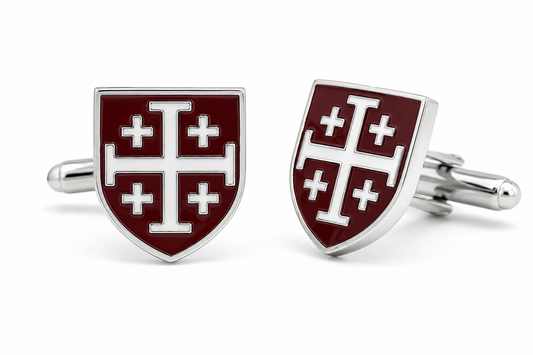 Burgundy & White Enamel Jerusalem Cross Cufflinks