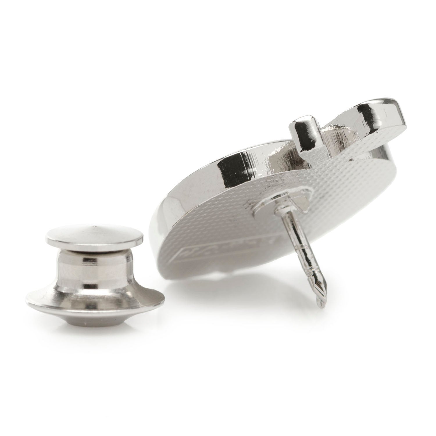 Silver cufflinks on a white background