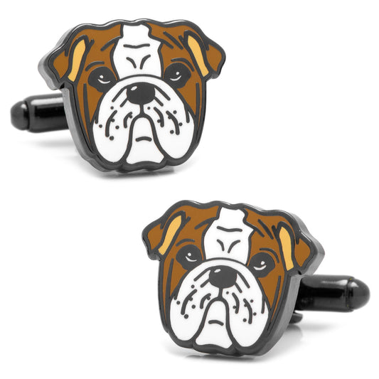 Bulldog face cufflinks on a white background