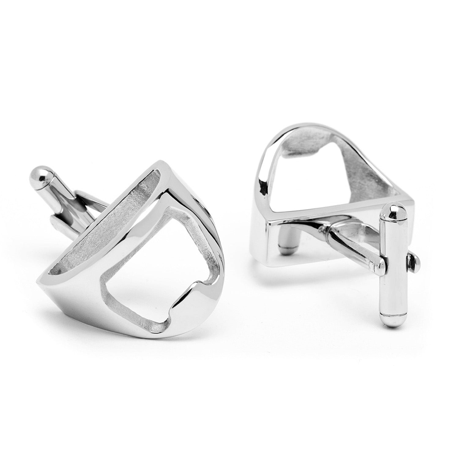 Pair of silver cufflinks on a white background