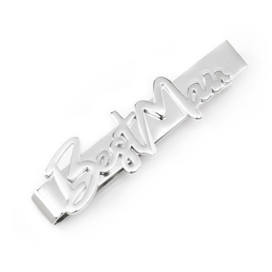Silver tie clip with 'Begum' engraved on a white background