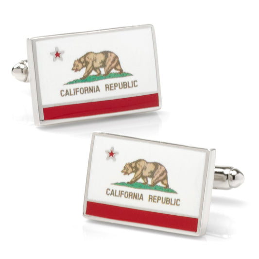 Pair of California Republic flag cufflinks on a white background
