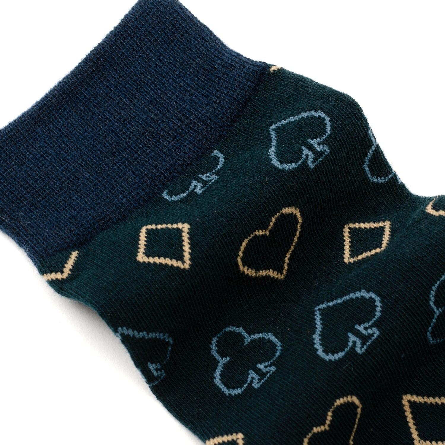 Navy sock with geometric pattern on a white background