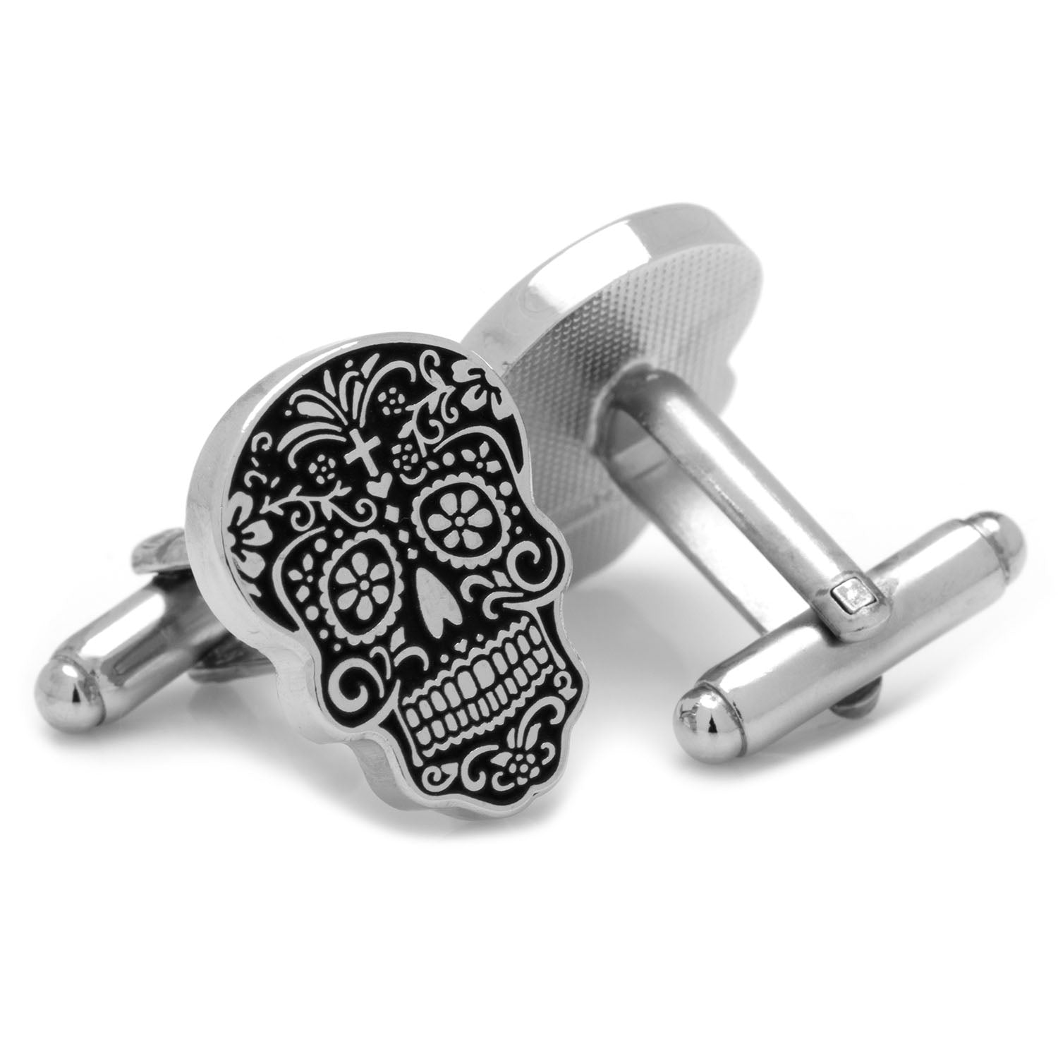 Skull design cufflinks on a white background