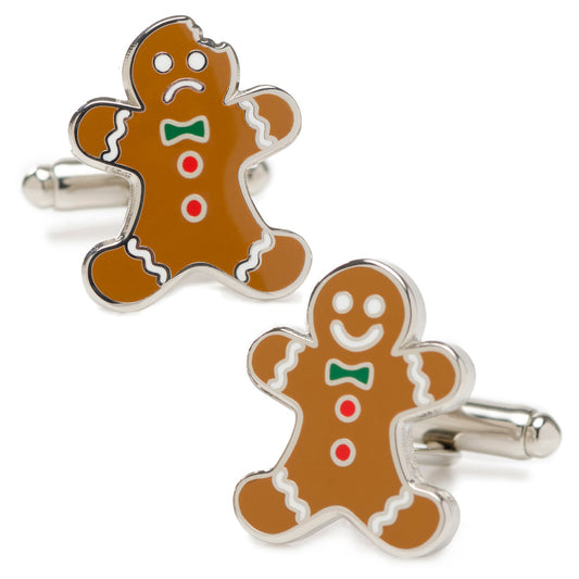 Gingerbread man cufflinks on a white background