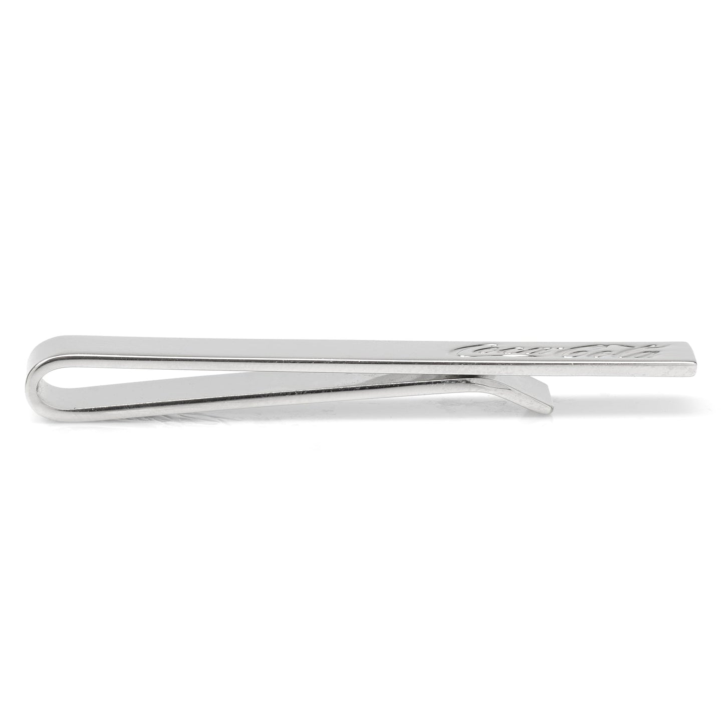 Silver tie clip on a white background