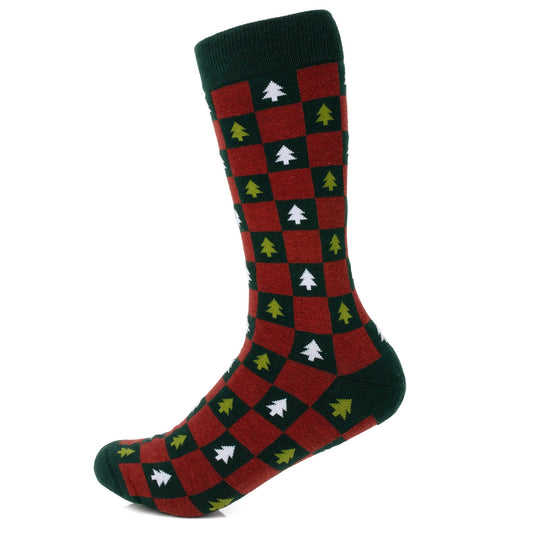 Checkered sock with tree pattern on a white background