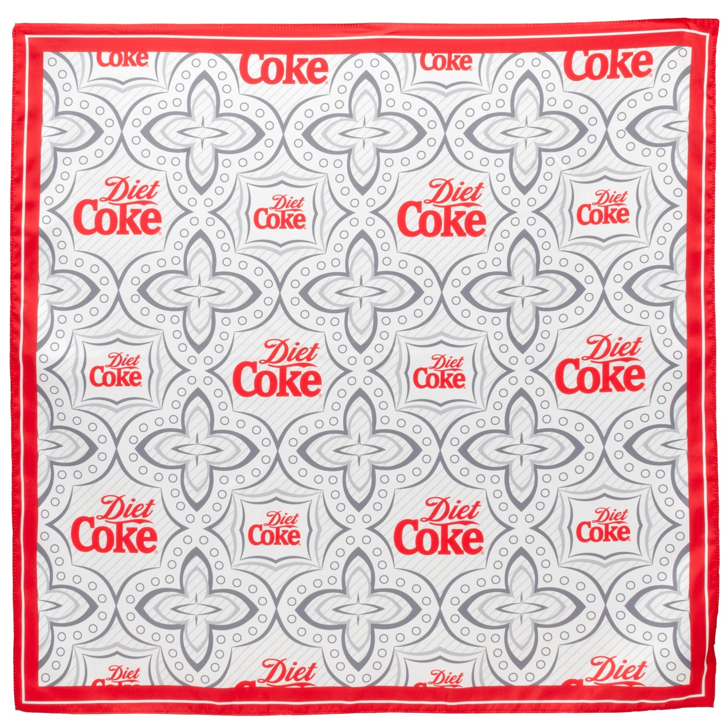 Diet Coke satin grey scarf with red logo border