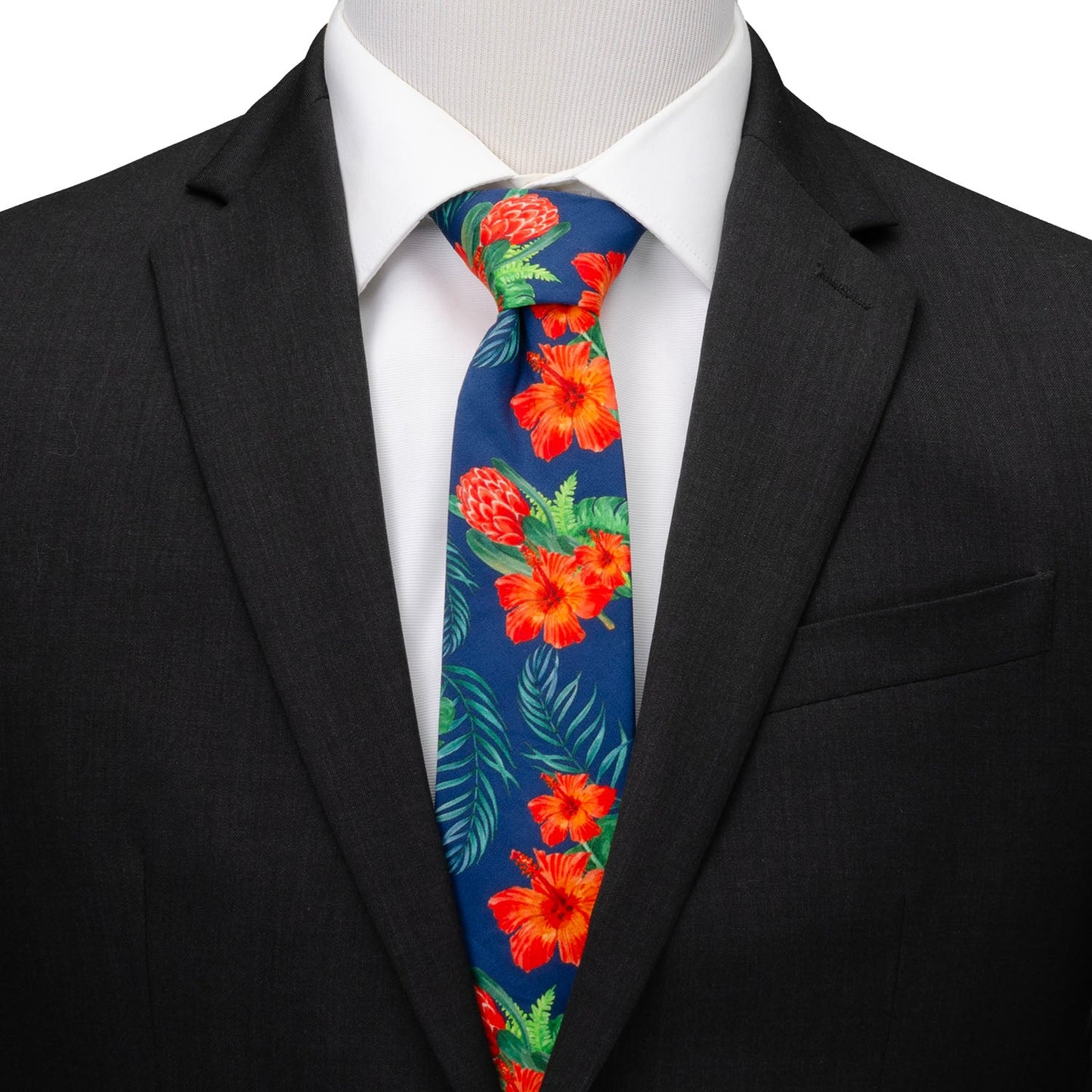 Tropical Hibiscus Men's Navy Tie