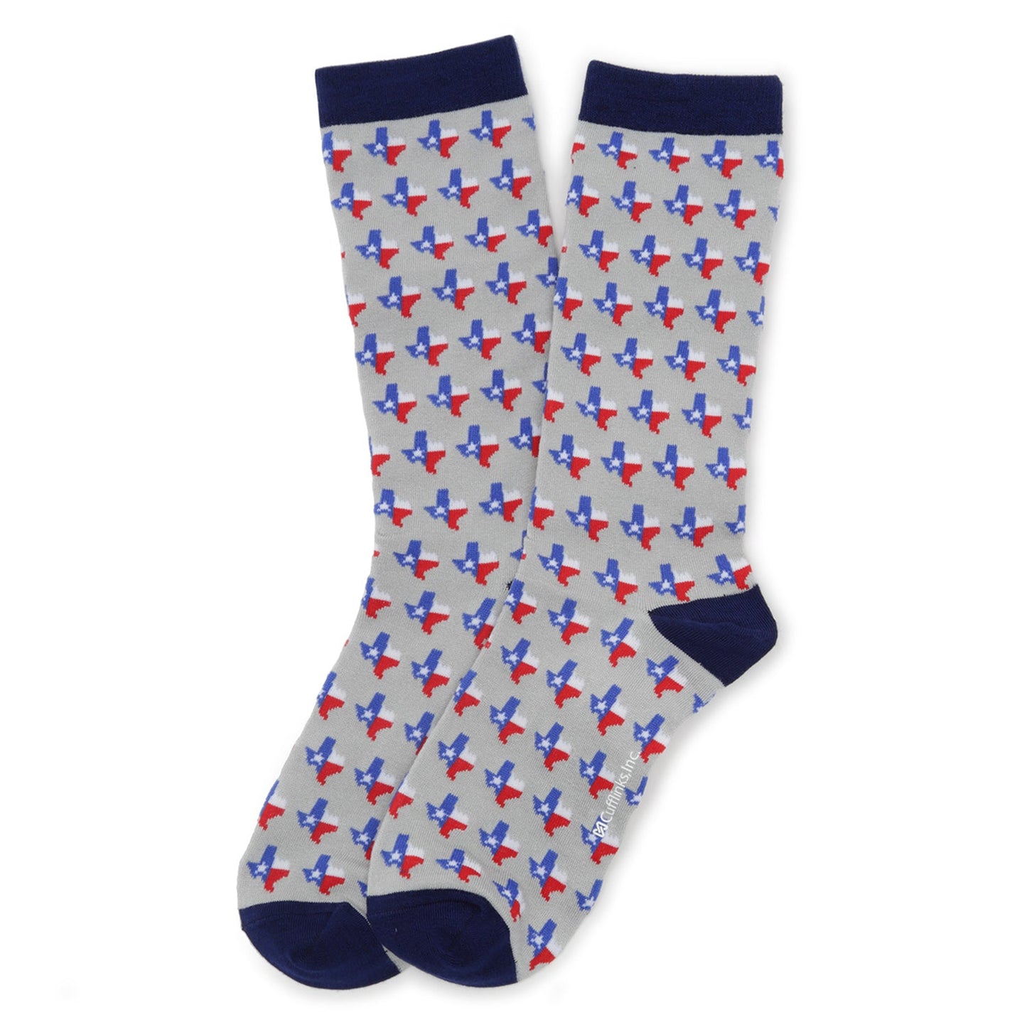 Socks with Texas flag pattern on a gray background