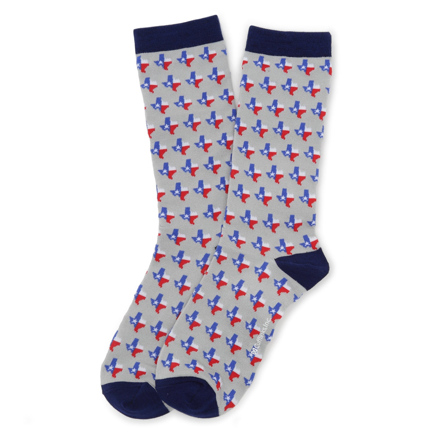 Socks with Texas flag pattern on a gray background
