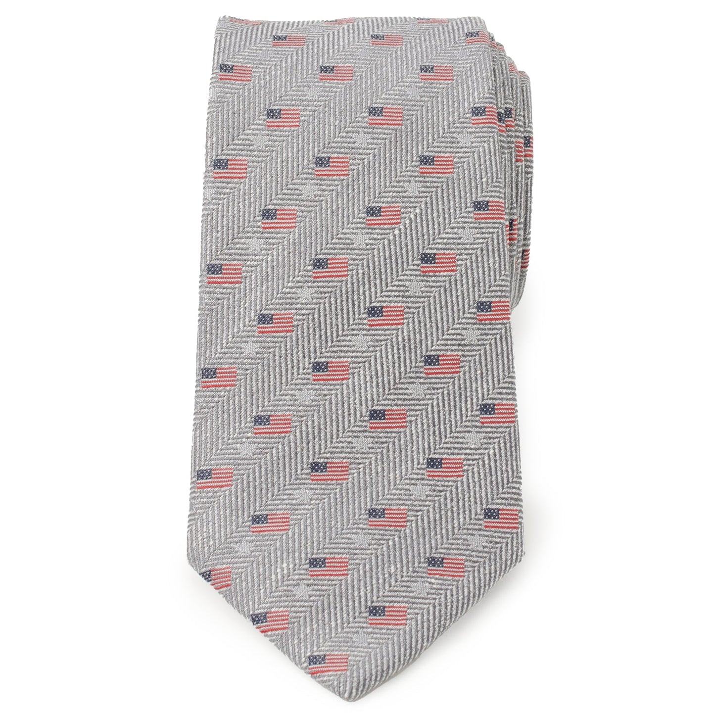 Light Gray Herringbone American Flag Men's Tie