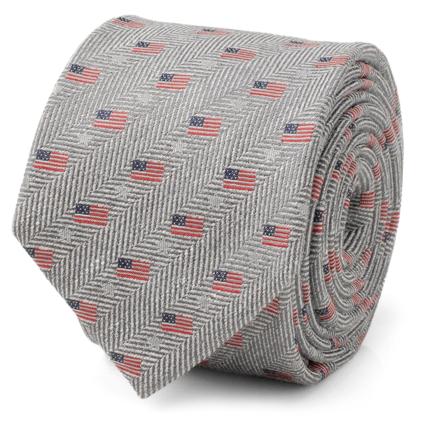 Light Gray Herringbone American Flag Men's Tie