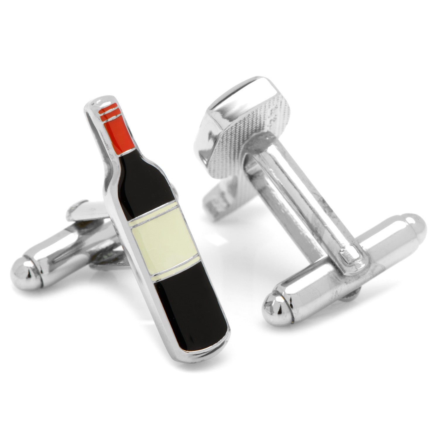 Wine bottle cufflinks on a white background