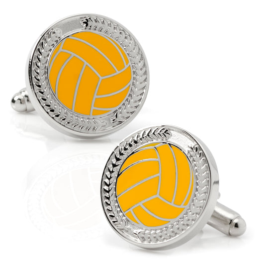 Cufflinks with yellow Water Polo Embossed Cufflinks design on a white background