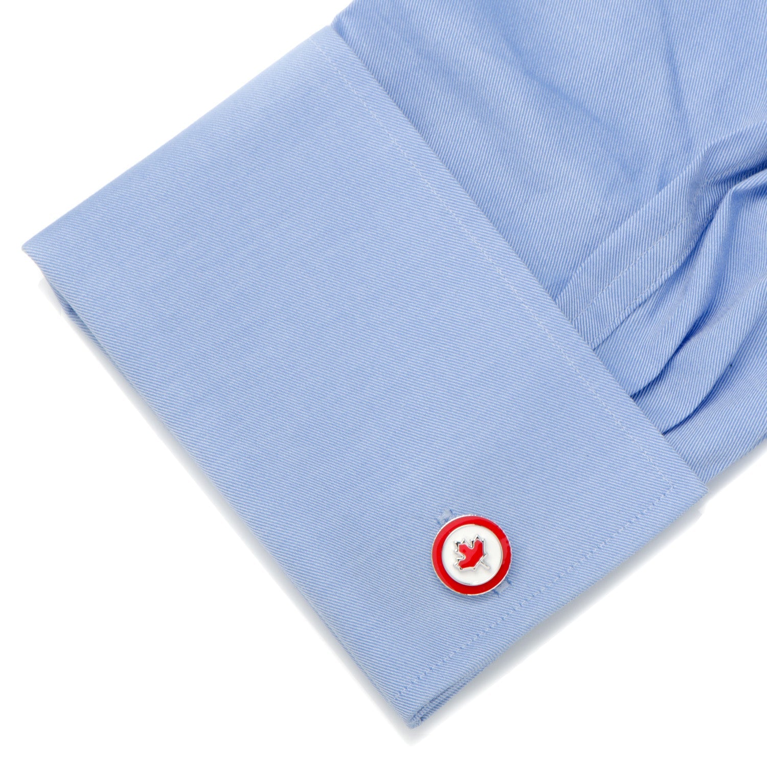 Light blue fabric with a red and white logo on a white background
