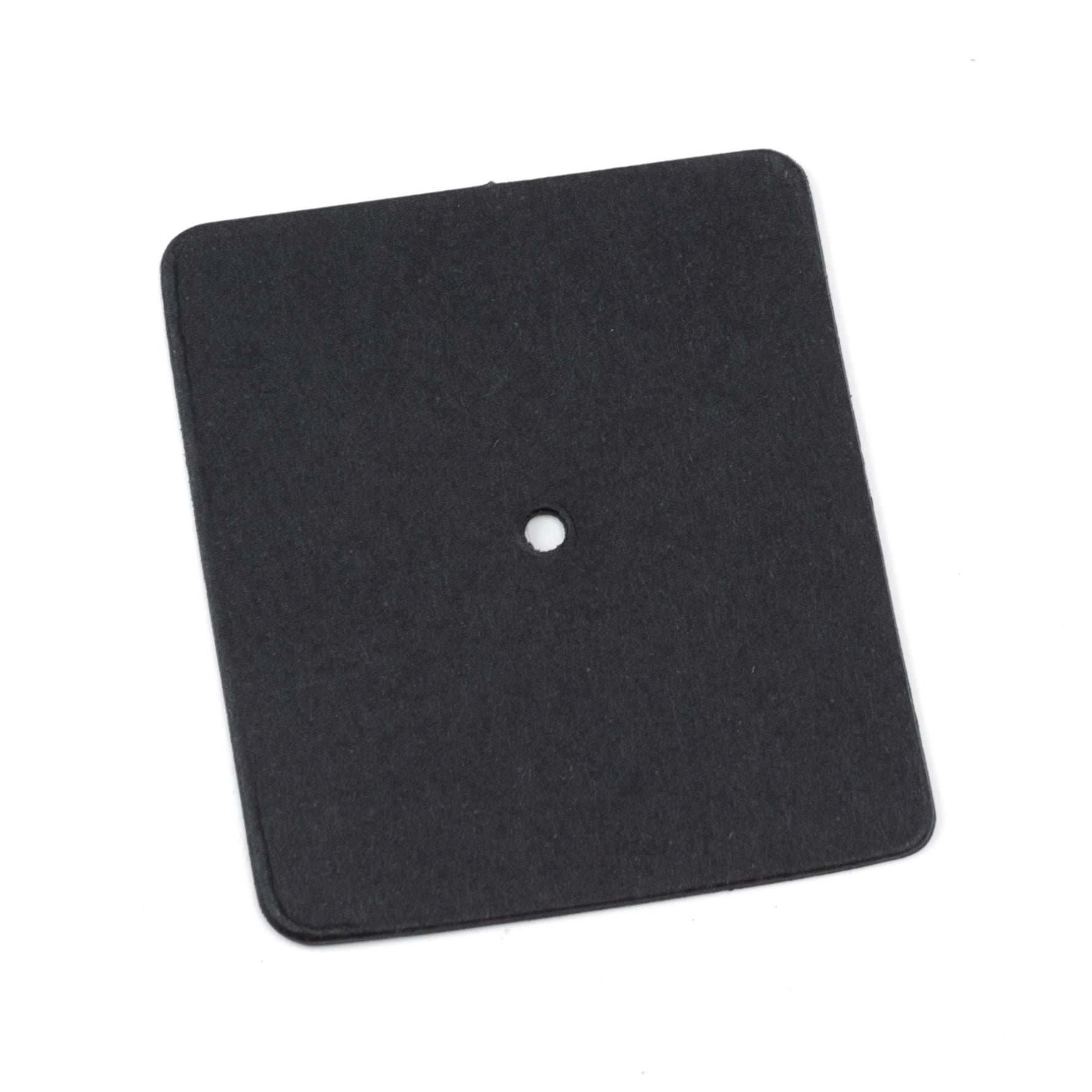 Black square patch with a central hole on a white background