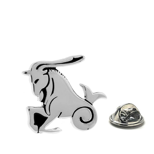 Silver and black enamel Capricorn sea goat lapel pin with clutch backing – zodiac astrology accessory
