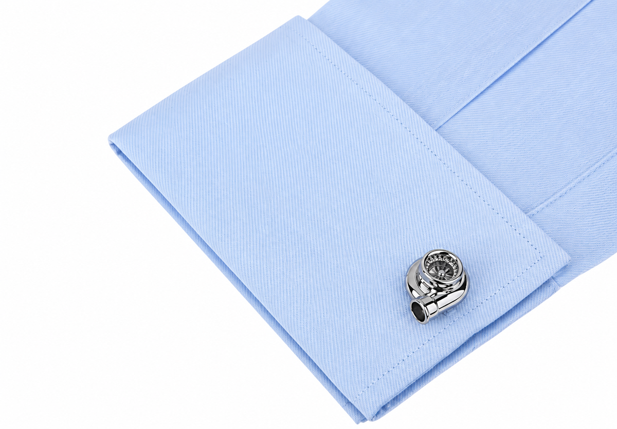 Turbocharger Cufflinks blue shirt
