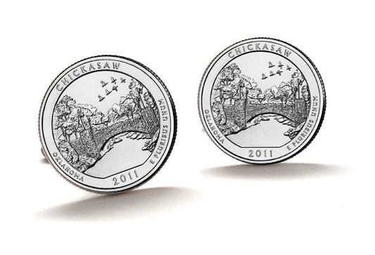 Chickasaw National Recreation Area Coin Cufflinks Uncirculated U.S. Quarter 2011 Cuff Links Enamel Backing Cufflinks