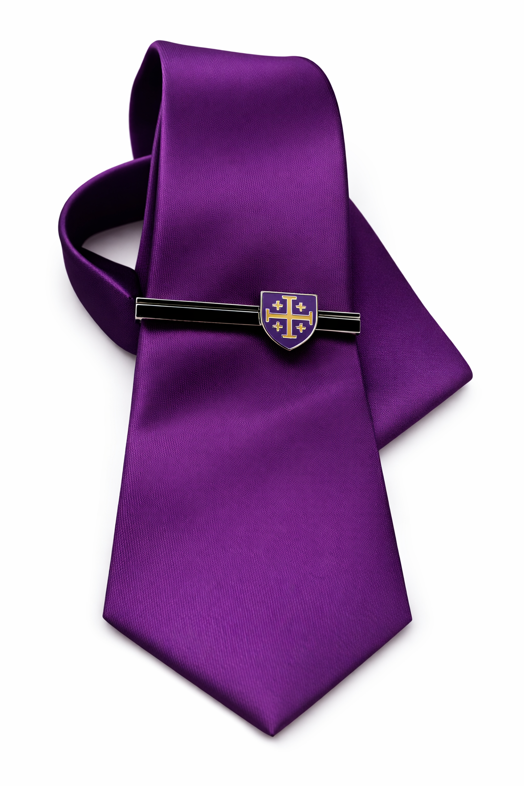 Christian Jerusalem Cross tie bar silver with purple enamel