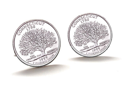 Connecticut State Quarter Coin Cufflinks Uncirculated U.S. Quarter 1999 Cuff Links Enamel Backing Cufflinks