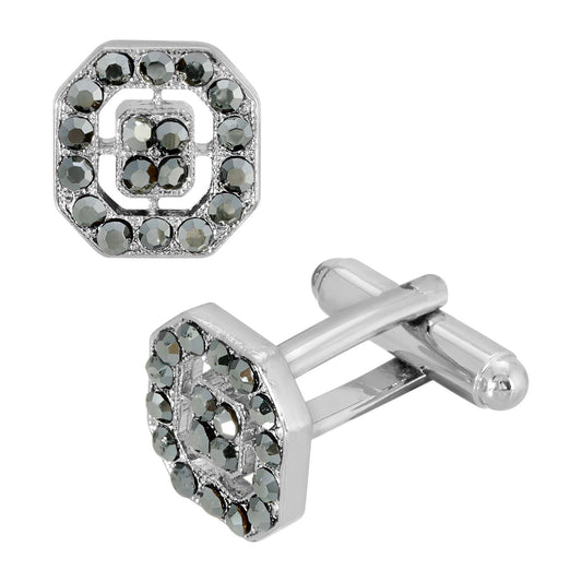 Men's Cufflinks Hematite Color Crystal Octagon Cufflinks