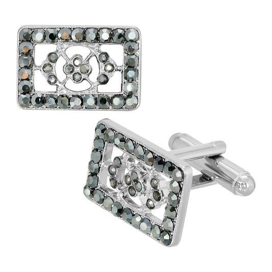 Men's Cufflinks Hematite Color Crystal Rectangle Cuff Links