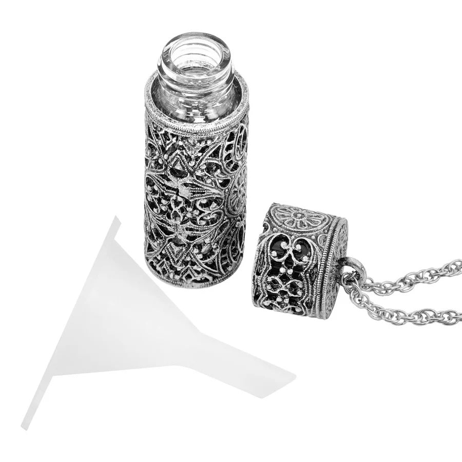 Women's Necklaces Silver Jewelry Antiqued Filigree 3.69 ML Glass Vial Pendant Necklace 30"