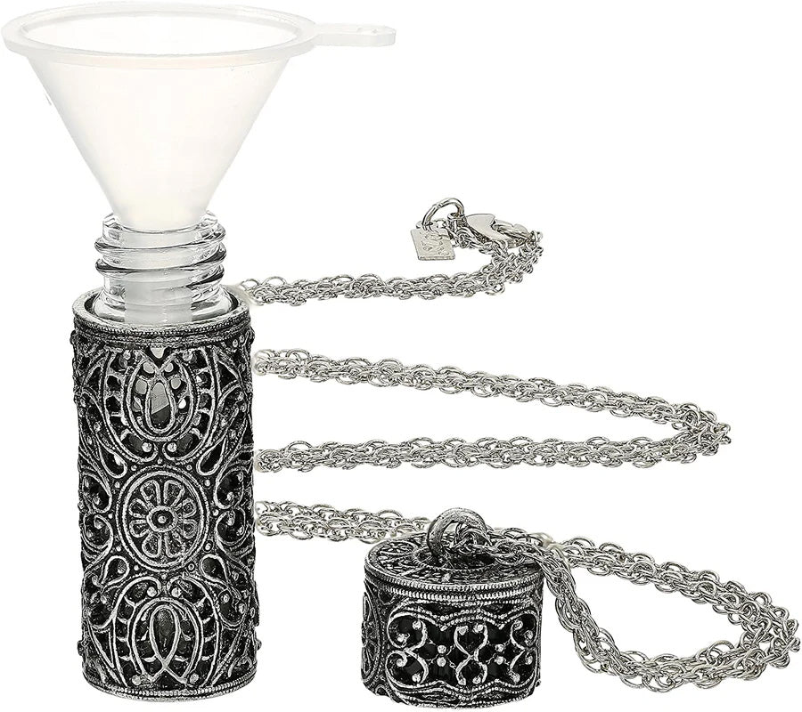 Women's Necklaces Silver Jewelry Antiqued Filigree 3.69 ML Glass Vial Pendant Necklace 30"