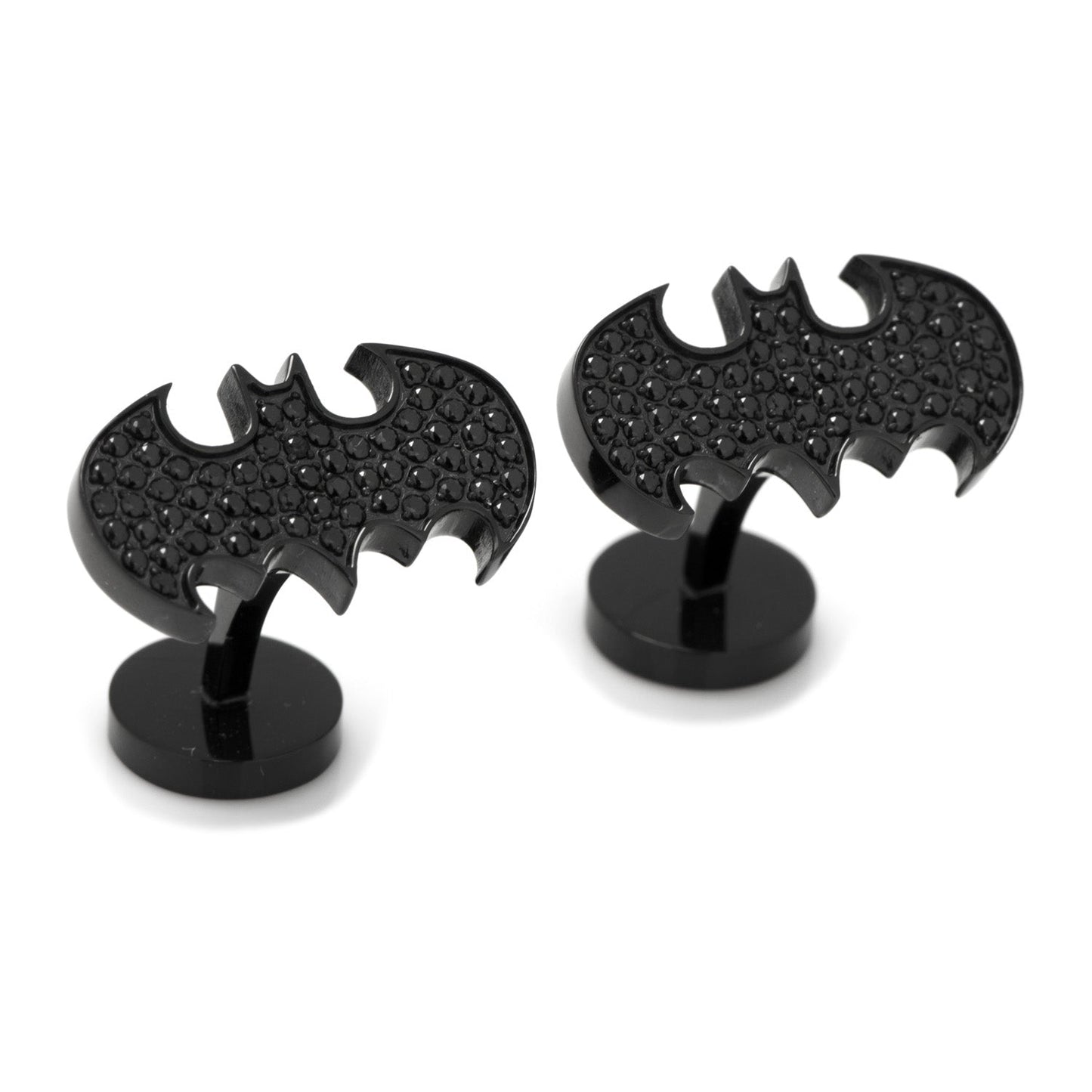 Black Bat-shaped cufflinks on a white background
