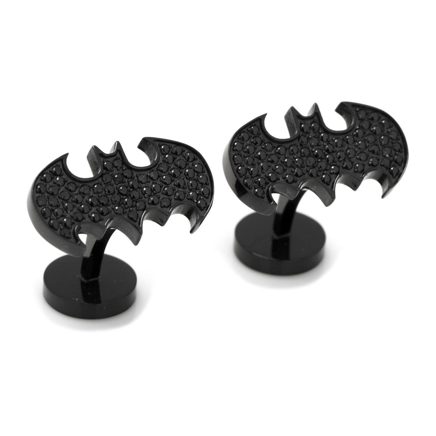 Black Bat-shaped cufflinks on a white background